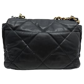 Chanel-CHANEL GRAND 19 AS1161 BLACK LEATHER SHOULDER BAG PURSE-Black