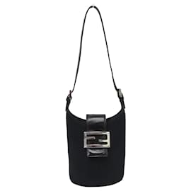 Fendi-NINE VINTAGE FENDI HANDBAG WITH FF LOGO LOCK 10160430991 BLACK CANVAS BAG-Black