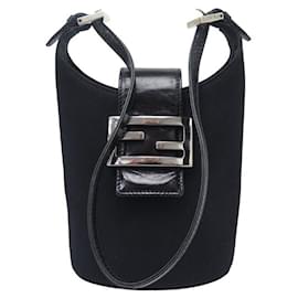 Fendi-NINE VINTAGE FENDI HANDBAG WITH FF LOGO LOCK 10160430991 BLACK CANVAS BAG-Black