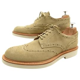 Louis Vuitton-NOVE SAPATOS LOUIS VUITTON DERBY BEAUMARCHAIS 8 42 SUEDE BEGE + CAIXA-Bege