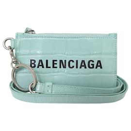 Balenciaga-NINE BALENCIAGA CASH CARD WALLET 594548 CROCODILE STRAP-Blue