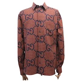 Gucci-NOVO CAMISA GUCCI XADREZ VICHY IMPRESSÃO GG JUMBO EM LÃ TAM 48 M L-Outro