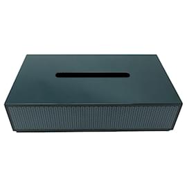 Hermès-HERMES K-BOX PM LACQUERED WOOD BLUE TISSUE BOX-Blue
