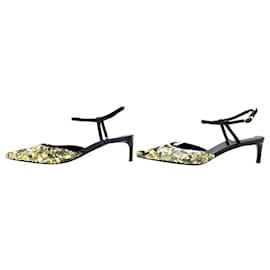 Céline-CELINE SHOES KITTEN HEEL SLINGBACK PUMPS WITH SEQUINS SIZE 38-Golden