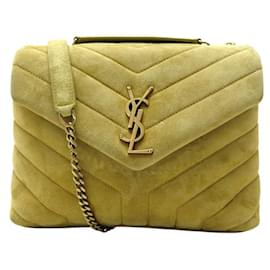 Yves Saint Laurent-YVES SAINT LAURENT 494699 LOULOU SMALL MUSTARD SUEDE BAG-Yellow