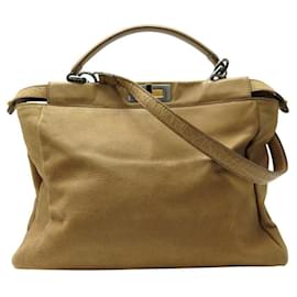 Fendi-FENDI PEEKABOO 8BN210 LARGE CAMEL LEATHER SHOULDER BAG-Camel
