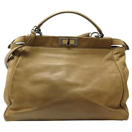 Fendi-FENDI PEEKABOO 8BN210 LARGE CAMEL LEATHER SHOULDER BAG-Camel