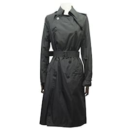 Burberry-BURBERRY LONDON TRENCH LONG WATERPROOF NYLON COAT SIZE 38 M WITH BELT-Black
