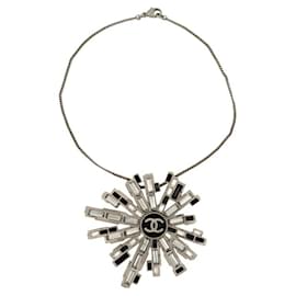 Chanel-NINE CHANEL STARBURST NECKLACE 2005 COMET SILVER STRASS CC LOGO-Silvery