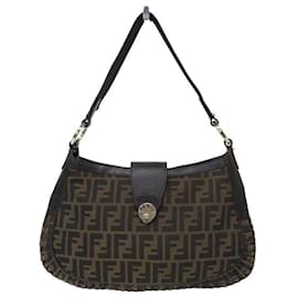 Fendi-FENDI 8BR502 HOBO FF ZUCCA CANVAS AND BROWN LEATHER HAND BAG-Brown