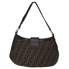 Fendi-FENDI 8BR502 HOBO FF ZUCCA CANVAS AND BROWN LEATHER HAND BAG-Brown