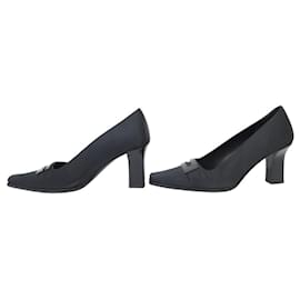 Gucci-GUCCI LOGO SHOES 2341 BLACK SATIN PUMPS SIZE 36 + DUST BAG-Black