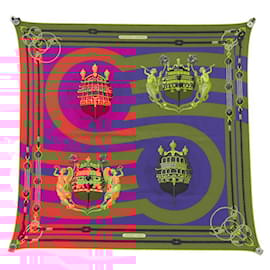 Hermès-NINE HERMES SCARF CHATEAU D'ARRIERE SQUARE 70 SILK MULTICOLOR BOX SCARF-Multiple colors