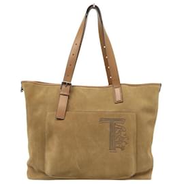 Tod's-NEW TOD'S BROWN SUEDE TOTE HAND BAG SHOULDER BAG 45CM-Brown