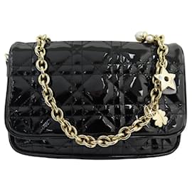 Christian Dior-CHRISTIAN DIOR LADY CHARMS POUCH BAG IN PATENT CANNAGE LEATHER-Black