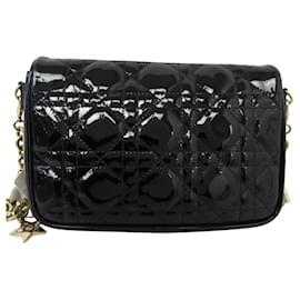 Christian Dior-CHRISTIAN DIOR LADY CHARMS POUCH BAG IN PATENT CANNAGE LEATHER-Black