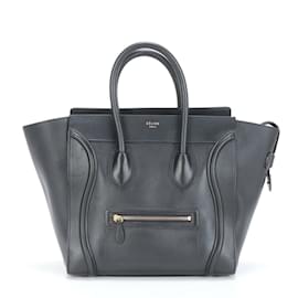 Céline-Celine Phoebe Luggage Mini Shopper Leather Shoulder Bag-Black