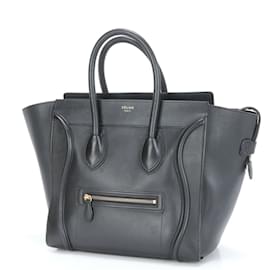 Céline-Celine Phoebe Luggage Mini Shopper Leather Shoulder Bag-Black