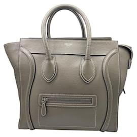 Céline-Celine Luggage Mini Shopper Leather Tote Bag-Grey
