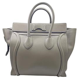 Céline-Celine Luggage Mini Shopper Leather Tote Bag-Grey