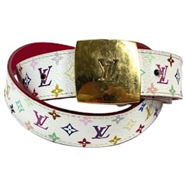 Louis Vuitton-Louis Vuitton Monogram Multicolor Santur LV Cut Buckle Belt-White,Multiple colors,Monogram