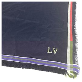 Louis Vuitton-Louis Vuitton Navy Wool Silk Shawl-Navy blue