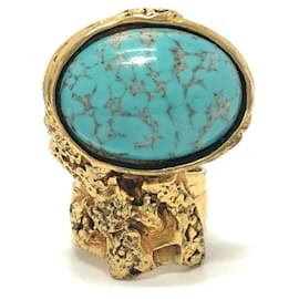 Yves Saint Laurent-Yves Saint Laurent Vintage Turquoise Band Ring-Golden