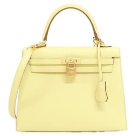 Hermès-Sac à main Hermes Kelly 25 cm-Jaune