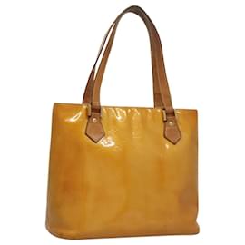 Louis Vuitton-LOUIS VUITTON Monogram Vernis Houston Bolsa de Mão Amarela M91121 LV Auth BA994-Amarelo