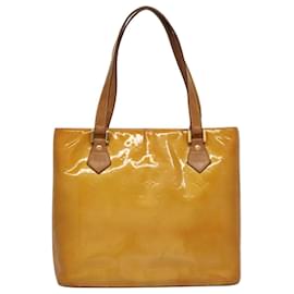 Louis Vuitton-LOUIS VUITTON Monogram Vernis Houston Bolsa de Mão Amarela M91121 LV Auth BA994-Amarelo