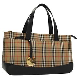 Autre Marque Burberrys Nova Check Hand Bag Canvas Beige Auth sw208 Beige