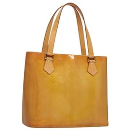 Louis Vuitton-LOUIS VUITTON Monogram Vernis Houston Bolsa de Mão Amarela M91121 LV Auth BA914-Amarelo