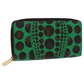 Louis Vuitton-LOUIS VUITTON Monogram Yayoi Kusama Zippy Wallet Green M60451 LV Auth EC922-Green