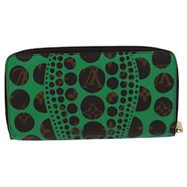 Louis Vuitton-LOUIS VUITTON Monogram Yayoi Kusama Zippy Wallet Green M60451 LV Auth EC922-Green