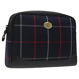 Autre Marque-Burberrys Nova Check Clutch Bag Canvas Navy Auth EC973-Navy blue