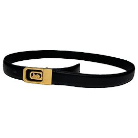 Céline Celine Triomphe Black Leather Belt Black
