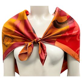 Cartier Red / Orange Rare Millenium Celebration Y2K Year 2000 Print Square Silk Twill Scarf Red