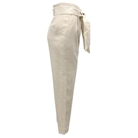 Veronica Beard-Veronica Beard Beige / Silver Metallic Zelly Linen Pant-Beige