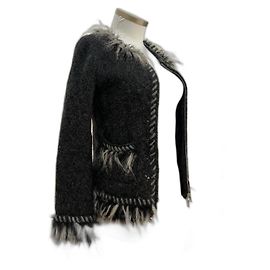 Chanel Alpaka und Kaschmir Jacke mit Reißverschluss Weiß Grau Weiß Grau
