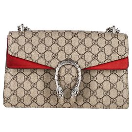 Gucci Medium Dionysus GG Shoulder Bag in Beige Canvas Red Dark red