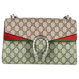 Gucci- Gucci Medium Dionysus GG Shoulder Bag in Beige Canvas-Red,Dark red