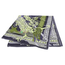Hermès-Hermes Silk Cashmere Scarf 140 BRIDES ET GRIS GRIS-Black