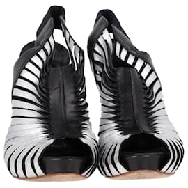 Alexander Mcqueen- Alexander Mcqueen Peep Toe Slingback Heels in Silver Leather-Silvery