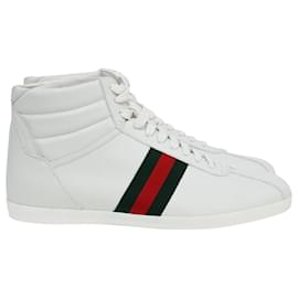 Gucci-Tênis de cano alto Gucci Ace Web em couro branco-Branco,Cru