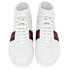 Gucci-Tênis de cano alto Gucci Ace Web em couro branco-Branco,Cru