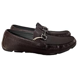 Salvatore Ferragamo-Salvatore Ferragamo Gancini Horsebit Driver loafers in Brown Leather-Brown,Red