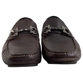 Salvatore Ferragamo-Salvatore Ferragamo Gancini Horsebit Driver loafers in Brown Leather-Brown,Red