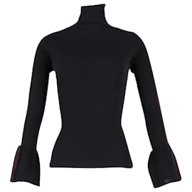 Moncler- Moncler 1952 High Neck Contrast Trim Sweater in Black Cotton-Black
