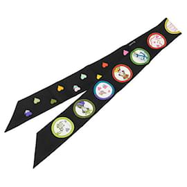 Hermès-Hermes Silk Twilly Scarf Black Multicolor-Black