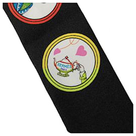 Hermès-Hermes Silk Twilly Scarf Black Multicolor-Black